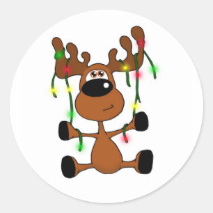 Twisted Christmas Moose Classic Round Sticker