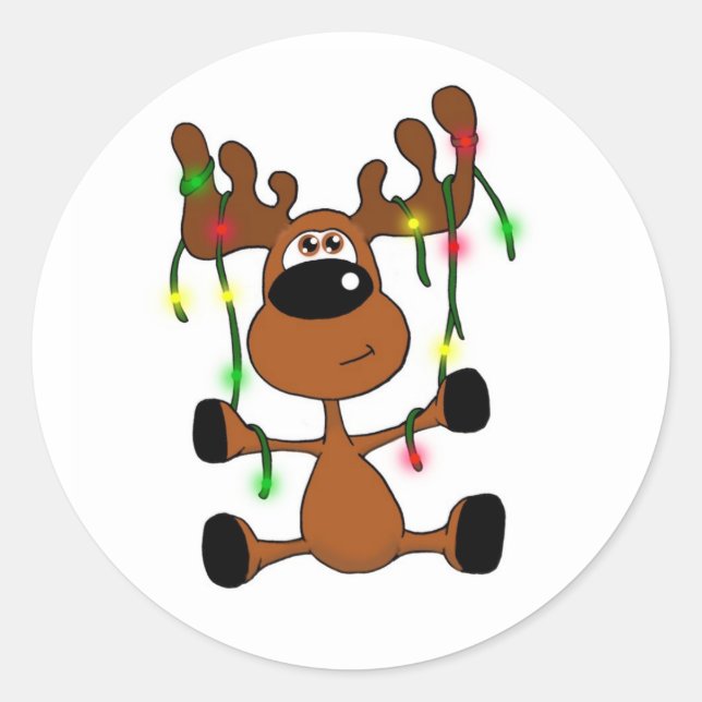 Twisted Christmas Moose Classic Round Sticker (Front)