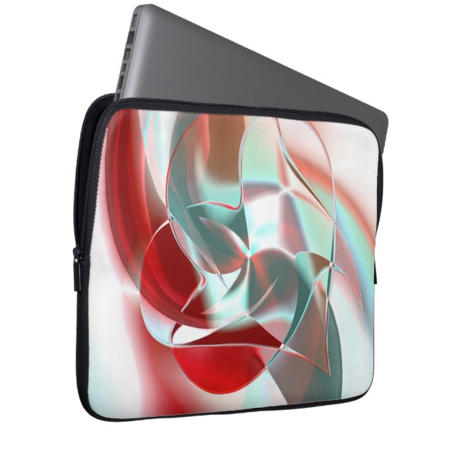 Twisted circular pieces in flashy red to coral  th laptop sleeve (Front Right)