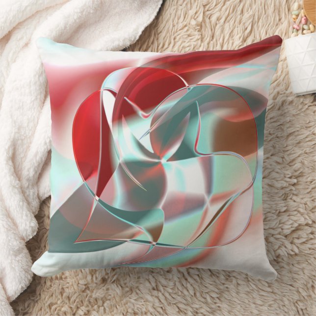 Twisted circular pieces in soft red coral to grey  cushion (Blanket)