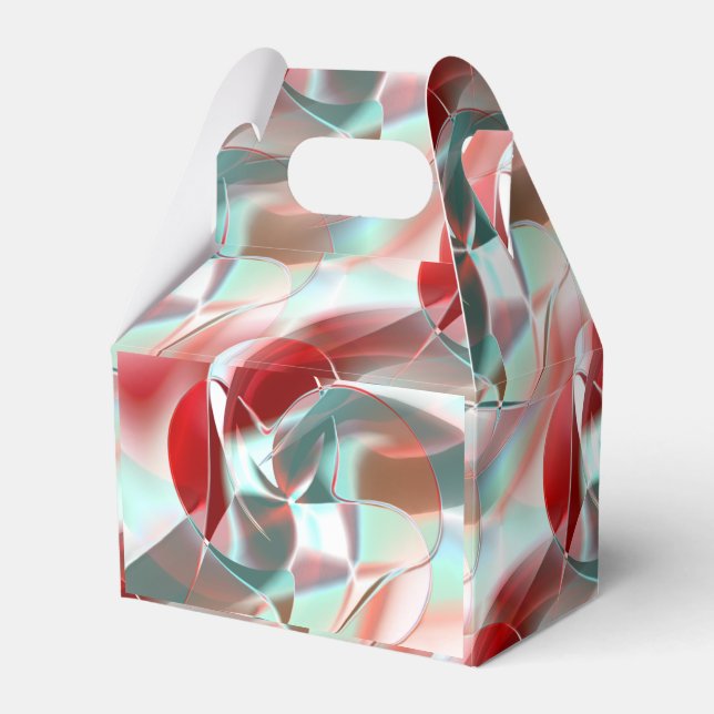 Twisted circular pieces in soft red coral to grey  favour box (Front Side)