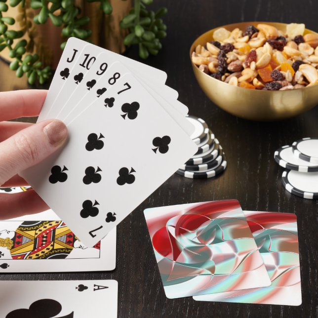 Twisted circular pieces in soft red coral to grey  playing cards (In Situ)