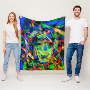 Twisted green coloured squares, wrong brush stroke fleece blanket