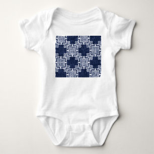 Twisted indigo chequered textured background. baby bodysuit