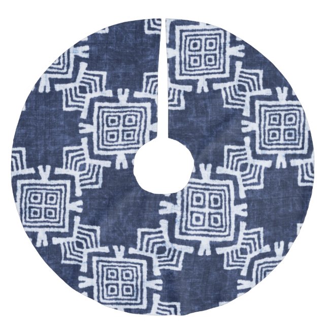 Twisted indigo chequered textured background. brushed polyester tree skirt (Front)