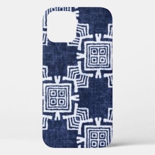 Twisted indigo chequered textured background. iPhone 12 case