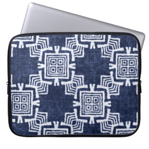 Twisted indigo chequered textured background. laptop sleeve