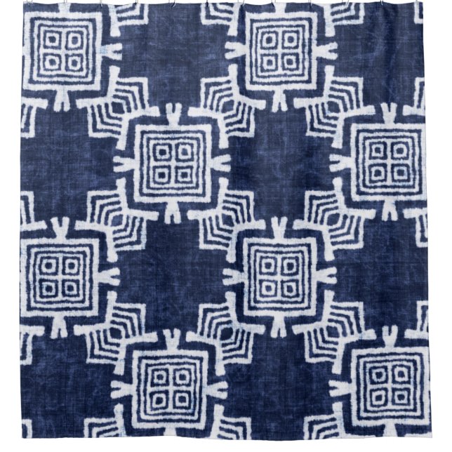 Twisted indigo chequered textured background. shower curtain (Front)