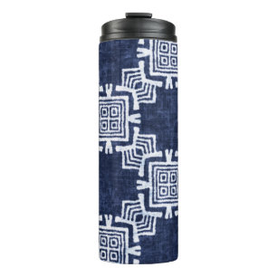 Twisted indigo chequered textured background. thermal tumbler