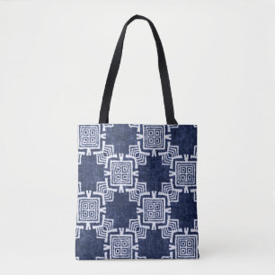 Twisted indigo chequered textured background. tote bag
