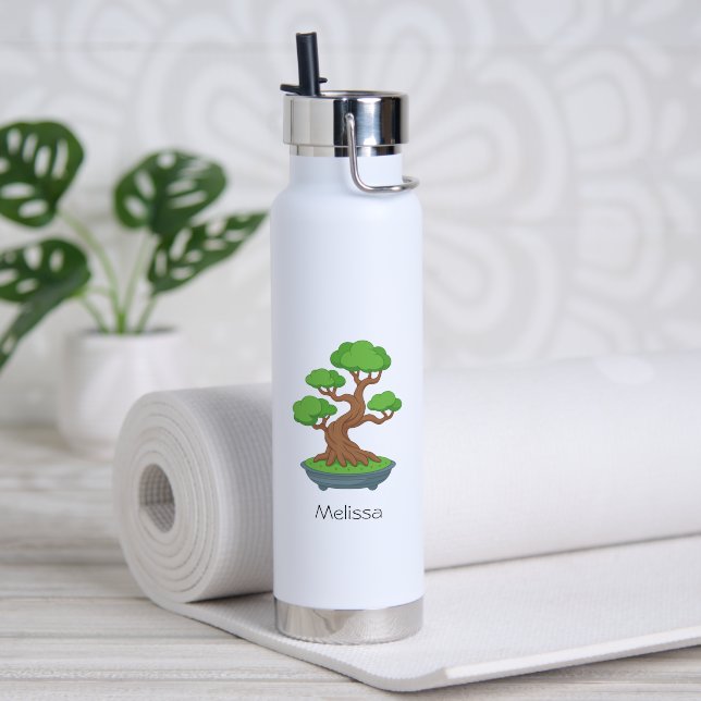 Twisted Japanese Bonsai Tree Custom Text Water Bottle (Yoga (Rotated))