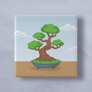 Twisted Japanese Bonsai Tree on Table 15 Cm Square Badge