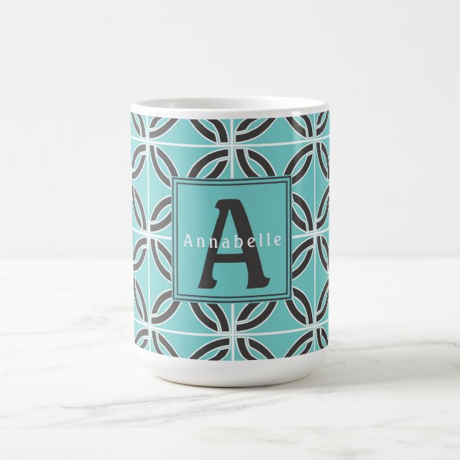 Twisted Lines in Mint and Grey, Name & Monogram Coffee Mug (Center)