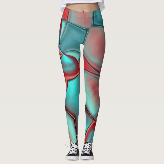 Twisted plates with convex edge red and turquoise  leggings (Front)