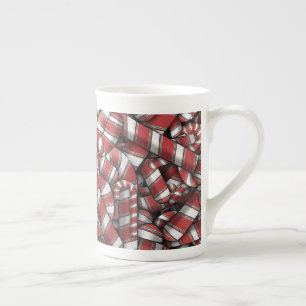 Twisted Red Striped Abstract Candy Canes Bone China Mug