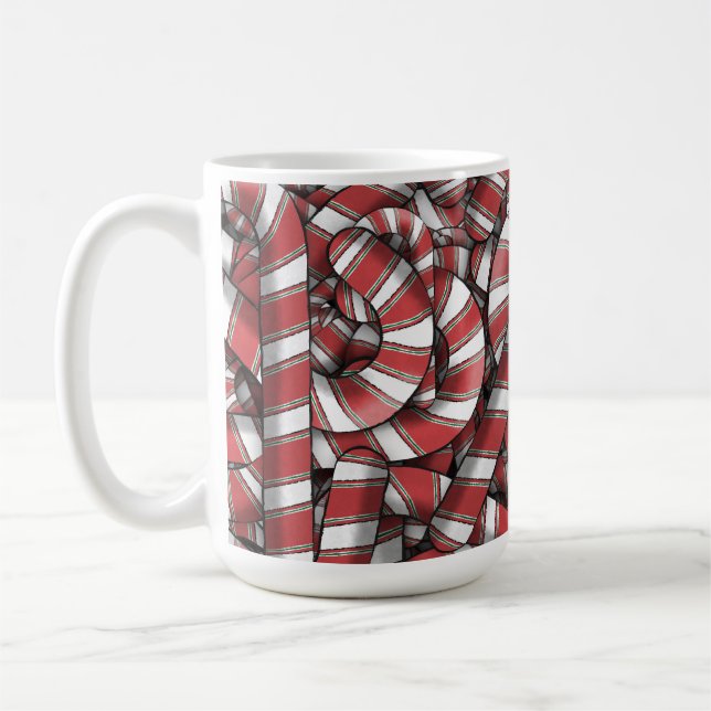Twisted Red Striped Abstract Candy Canes Coffee Mug (Left)