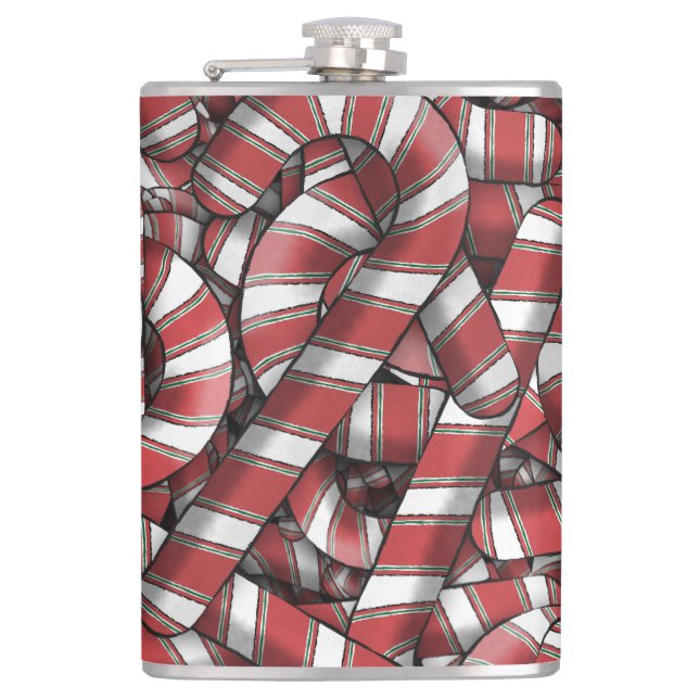 Twisted Red Striped Abstract Candy Canes Hip Flask (Front)