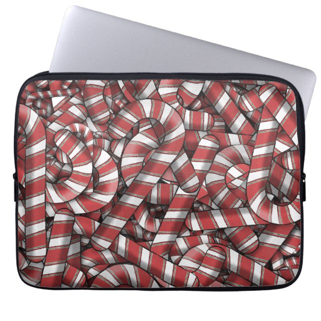 Twisted Red Striped Abstract Candy Canes Laptop Sleeve (Front)