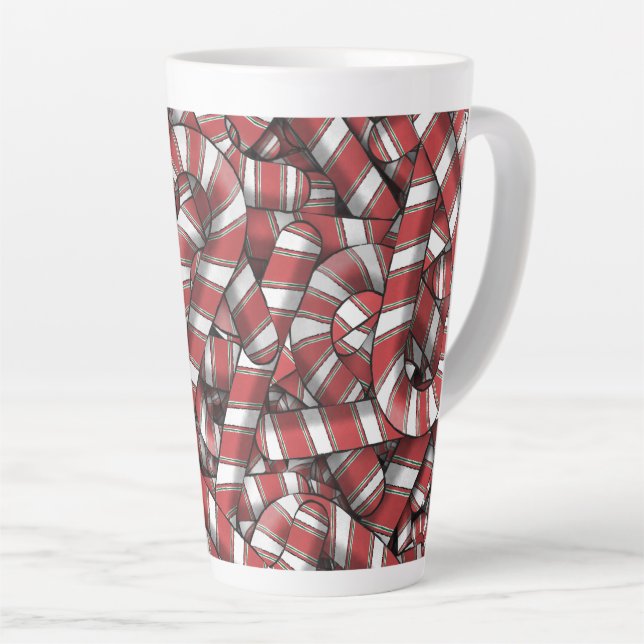 Twisted Red Striped Abstract Candy Canes Latte Mug (Right Angle)