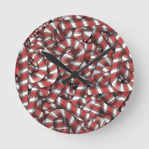 Twisted Red Striped Abstract Candy Canes Round Clock