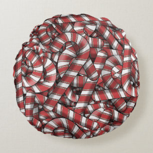 Twisted Red Striped Abstract Candy Canes Round Cushion