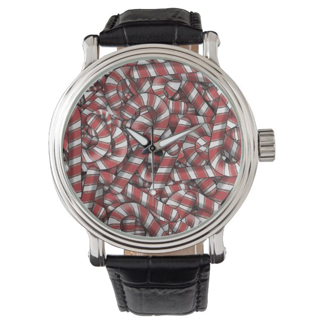 Twisted Red Striped Abstract Candy Canes Watch (Front)