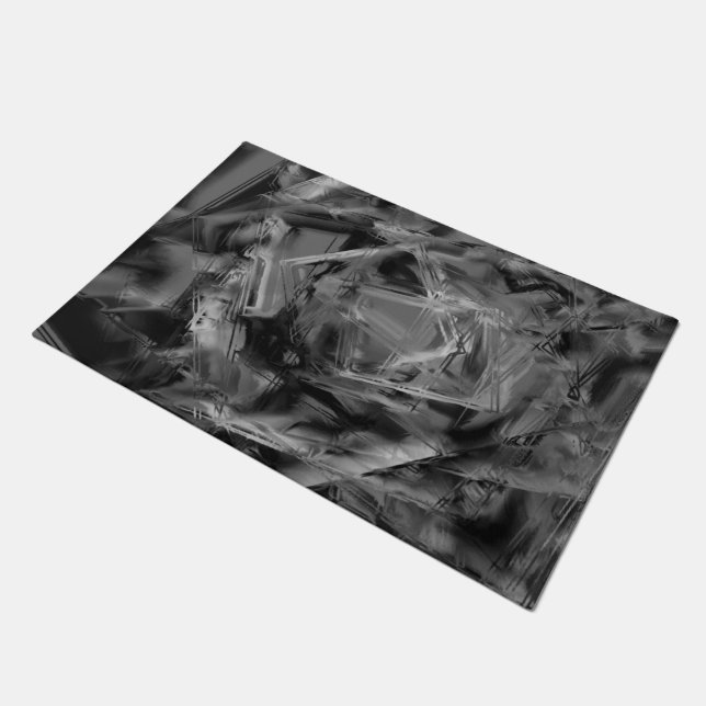 Twisted squares, grey and black 'brushstrokes' doormat (Angled)
