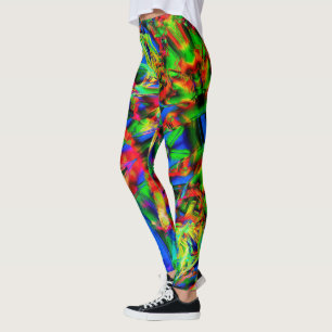 Twisted squares with green colorful 'brushstrokes' leggings