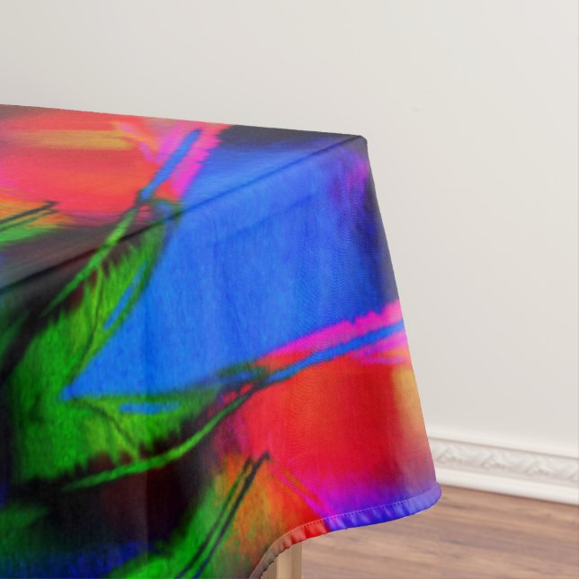 Twisted squares with green colourful 'brushstrokes tablecloth (In Situ)