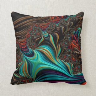 Twisted Teal Nautical Beach Vibe Fractal Art Cushion