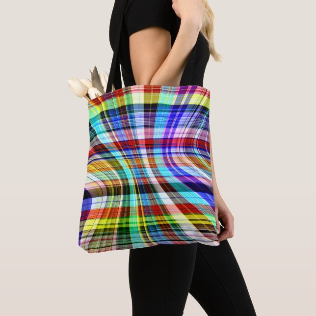 Twisted transparent coloured stripes crossing tote bag (Close Up)
