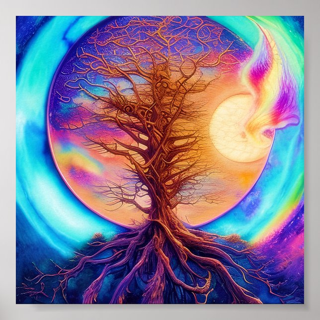 Twisted tree and moon poster (Front)