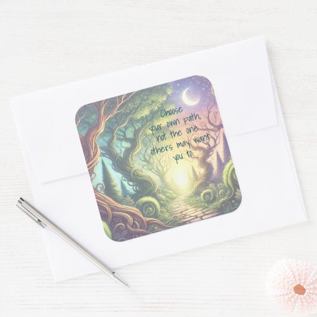 Twisted Tree Path & Quote Square Sticker (Envelope)