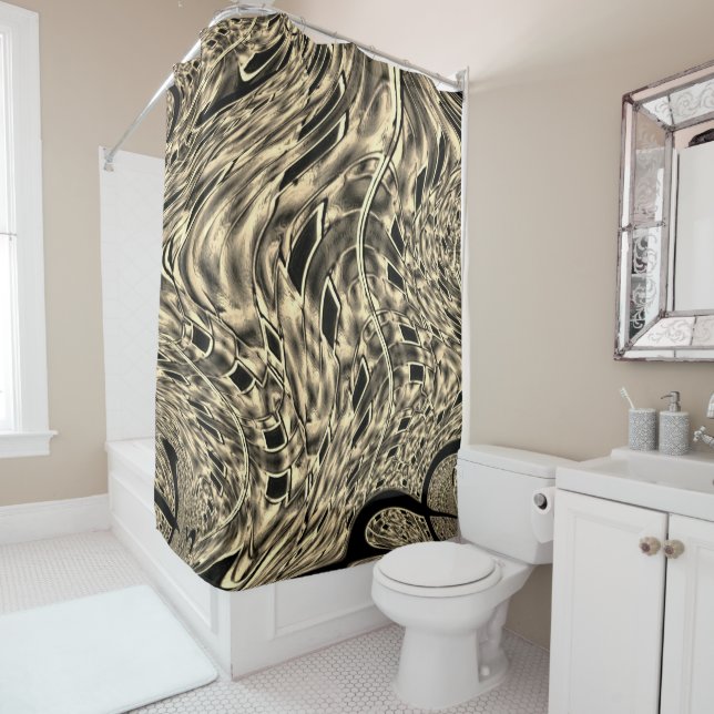 Twisted with a strong shade of beige, mirror shower curtain (In Situ)