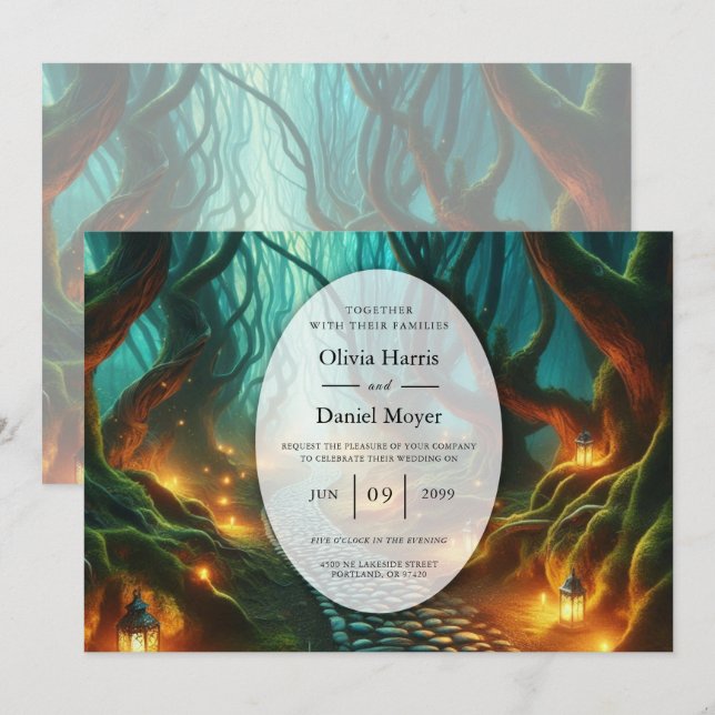 Twisted Woodland Lantern Path Wedding Invitation (Front/Back)