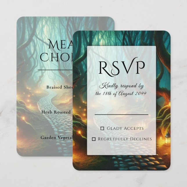Twisted Woodland Lantern Path Wedding  RSVP Card (Front/Back)