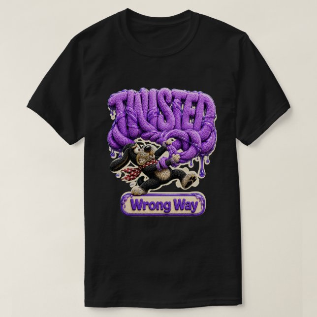 Twisted Wrong Way Funny Sarcastic T-Shirt (Design Front)