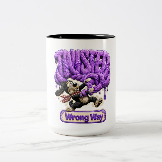 Twisted Wrong Way Funny Sarcastic Two-Tone Coffee Mug (Center)