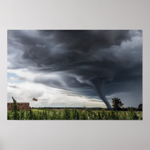 Twister lifting hay bales in a storm poster