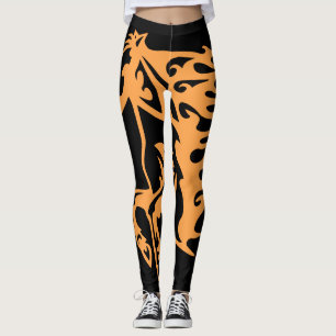 Twister Orange Pony Horse Stallion Steed Line Art Leggings