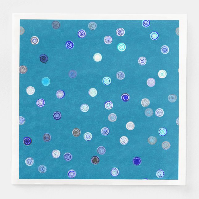 Twisty Polka Dot Spirals Blue Paper Party Napkins (Front)