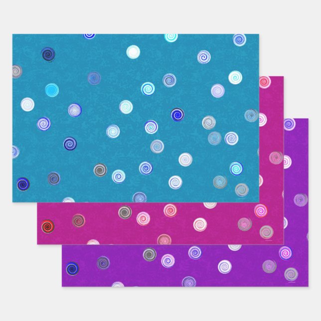Twisty Polka Dot Spirals Tri-Color Gift wrap (BPP) (Set)