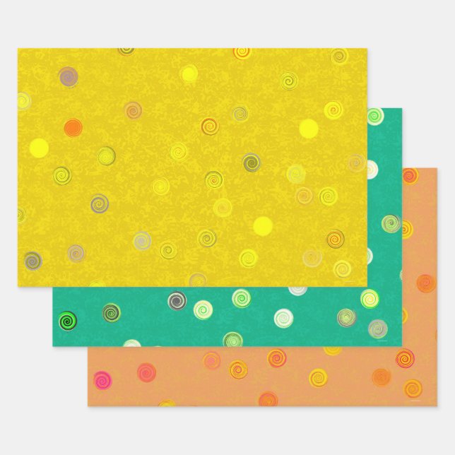 Twisty Polka Dot Spirals Tri-Colour Gift Wrap (YGO (Set)