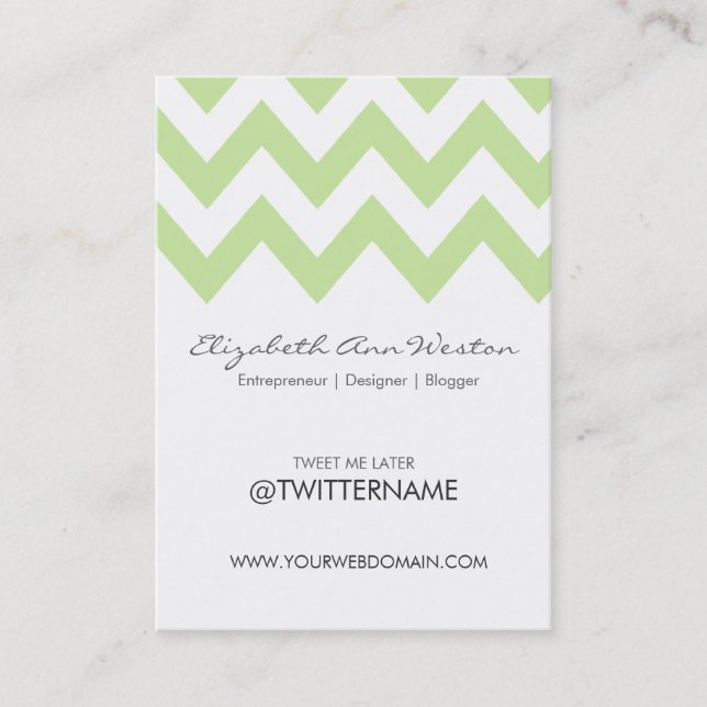 Twitter Business Cards Green Tea Chevron- Portrait (Front)
