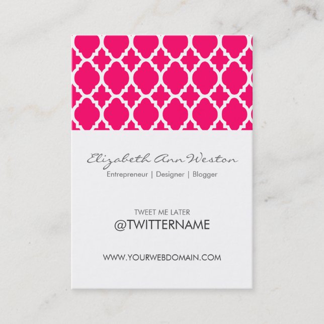 Twitter Business Cards Hot Pink Moroccan Tile (Front)