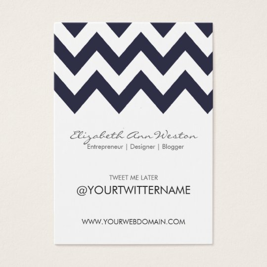 Twitter Business Cards in Navy Chevron - Portrait