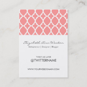Twitter Business Cards Pink Moroccan Tile