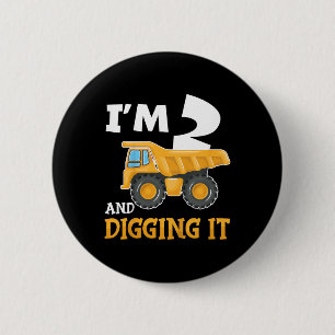 Two 2yr 2th Birthday Construction Boy 2 Years Old  6 Cm Round Badge