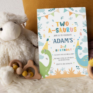 two-a-saurus 2nd Birthday Green & Blue Dinosaur Invitation