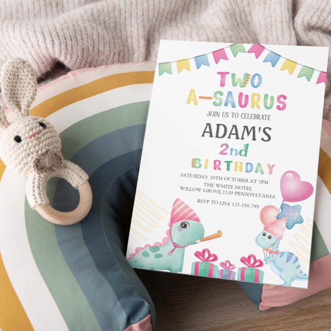 two-a-saurus 2nd Birthday Party Two Blue Dinosaur Invitation (Creator Uploaded)